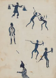 Kwatkwat - (chinesischer Mann; kämpfende und jagende Männer; Hockender; Profil) Skizzenbuch, hauptsächlich über die Aktivitäten der Aborigines